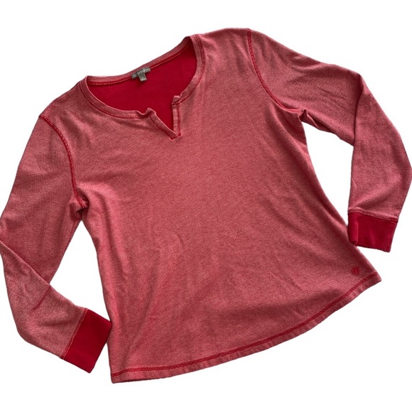 Talbots Red White Mini Stripe Split Neck Long Sleeve Shirt - Size Large - Picture 1 of 4